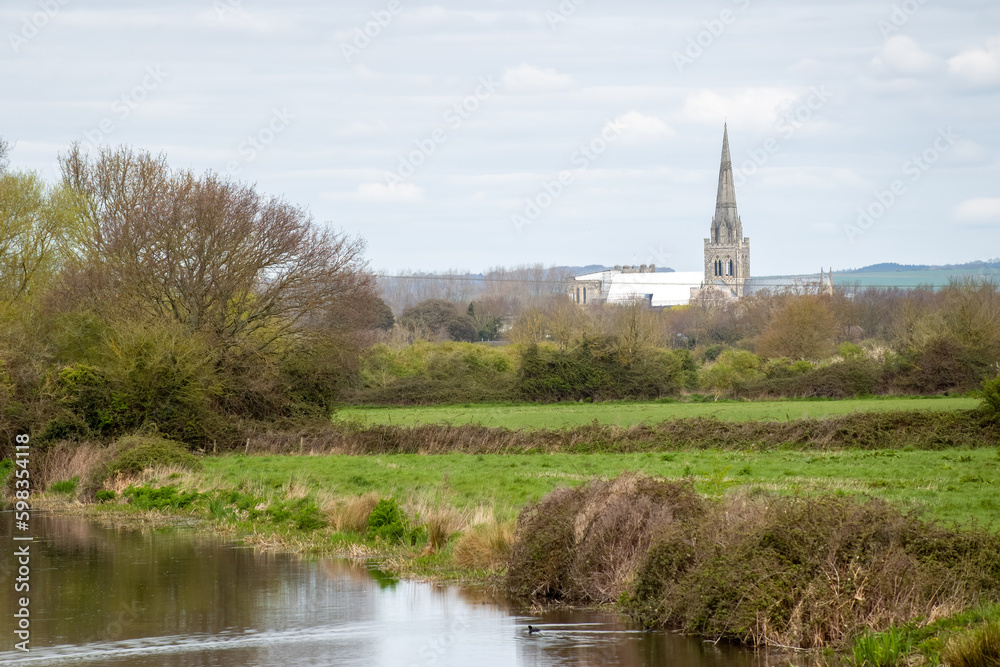 view of Chichester Cathedral from the ship canal West Sussex England