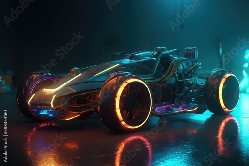 Futuristic Tank with Neon Lights, Lighting, Laser, Made by AI, AI generated, Artificial intelligence  © Otugen