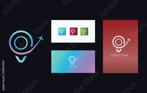 Air travel logo and Creative Symbol and Travel icon, Airplane icon and Location on map logo template