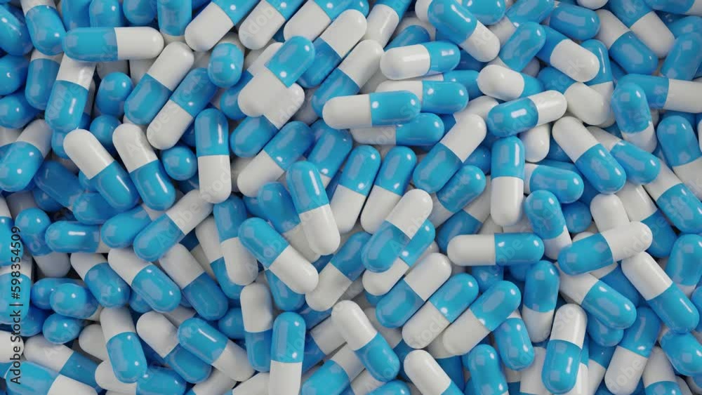 Many colorful capsule pills spin around. View from the top
3D render animation Many colorful capsule pills spin around. View from the top
3D render animation