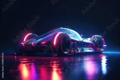 Futuristic Car with Neon Lights, Lighting, Laser, Made by AI, AI generated, Artificial intelligence	