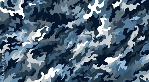 Blue and White Camouflage Pattern. Generative AI