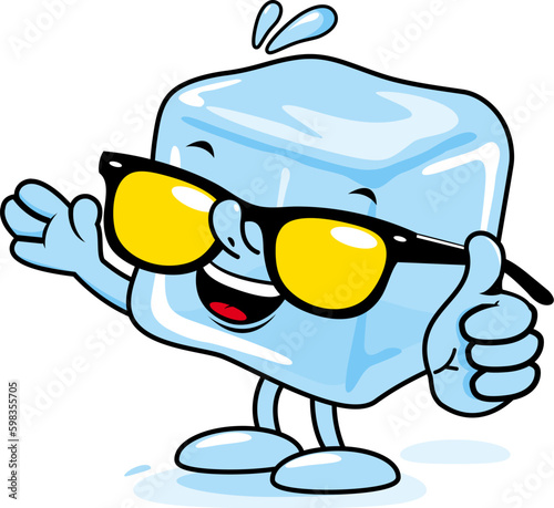 Ice cube character with sunglasses. Vector illustration.