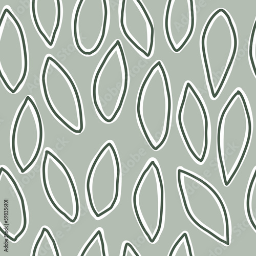 Seamless pattern with leaves abstract hand drawn on green background. white and green line pattern.for wallpaper texture and print.