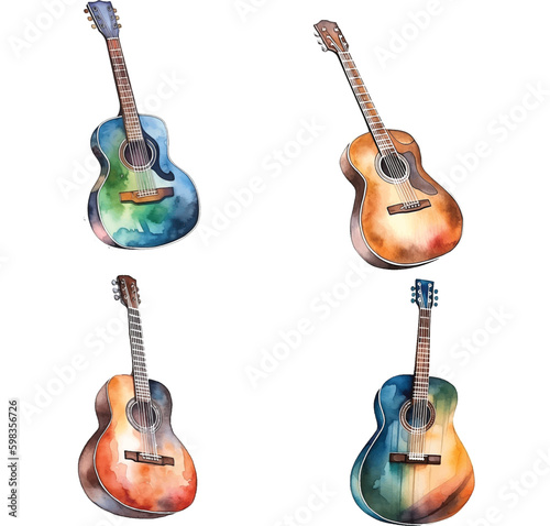 Brown Acoustic guitar watercolor paint collection