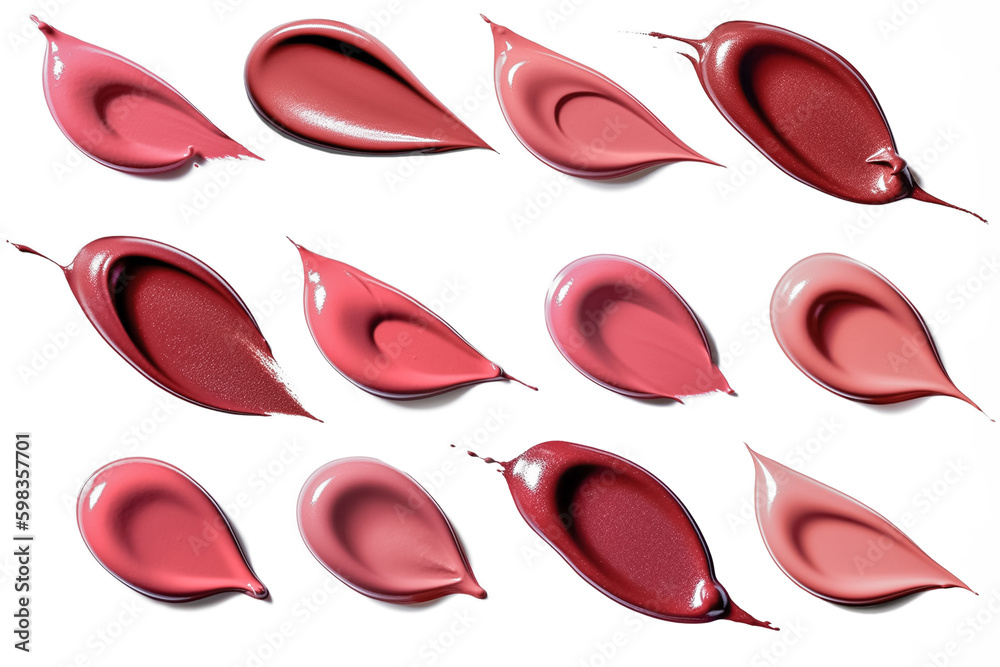Various shades of lip glosses isolated on a white background. - obrazy, fototapety, plakaty 