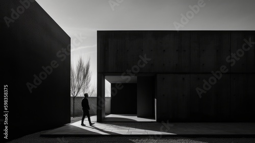 The use of texture and shadow creates an almost tangible sense of depth in this minimalist exterior. AI generated