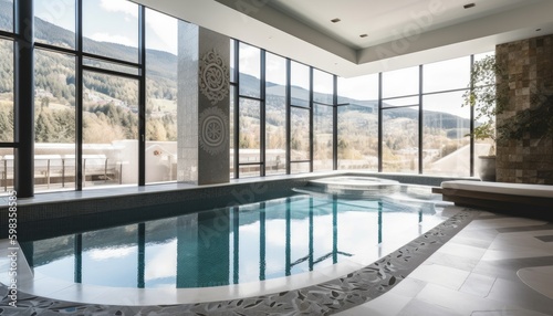Large indoor swimming pool, hotel, villa, ai, ai generative © ME_Photography