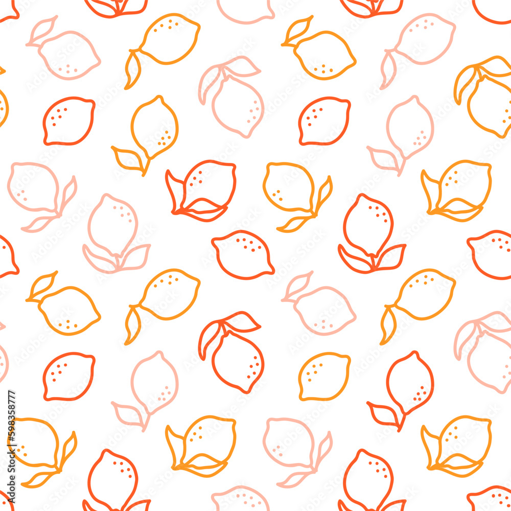 Seamless pattern with colorful outline lemons