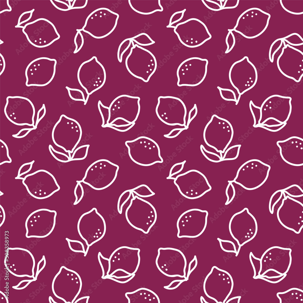 Burgundy seamless pattern with white outline lemon Burgundy seamless pattern with white outline lemon