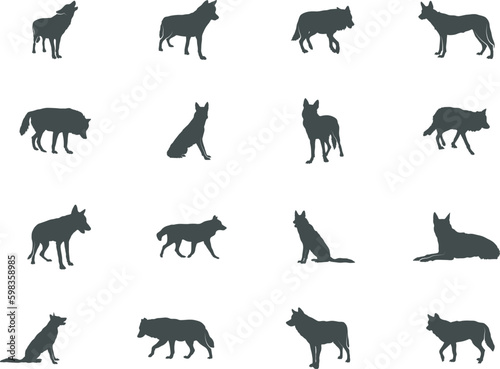 Wolf silhouette, Wolf SVG, Wolf vector set, Wolf icon, Animal silhouette. © DesignLands 