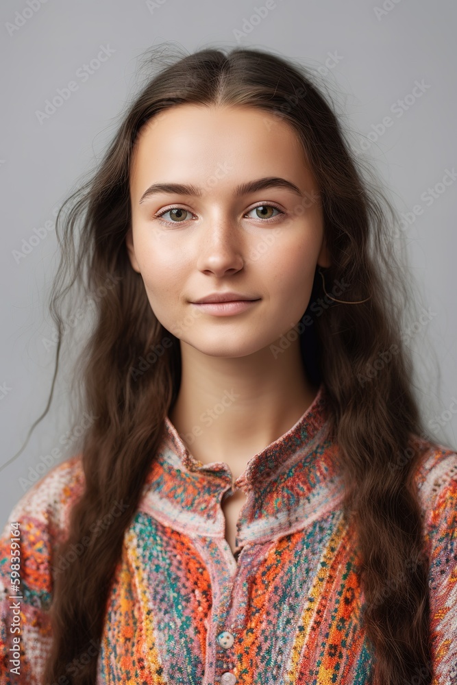 Young Russian woman head shot portrait over white background. Generative AI vertical shot Young Russian woman head shot portrait over white background. Generative AI vertical shot