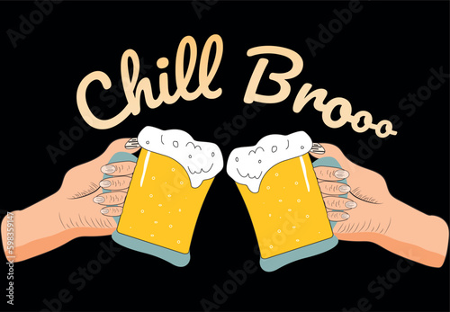 Chill bro content cool vector illustration about partying with friends eating and drinking. Suitable for use in various fields including t-shirt design.