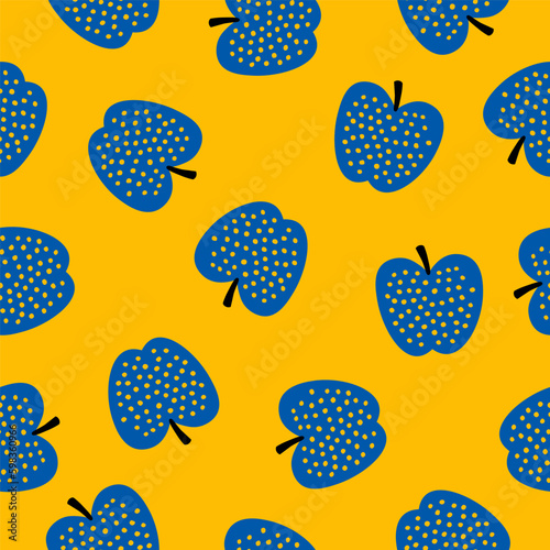Yellow seamless pattern with blue apples