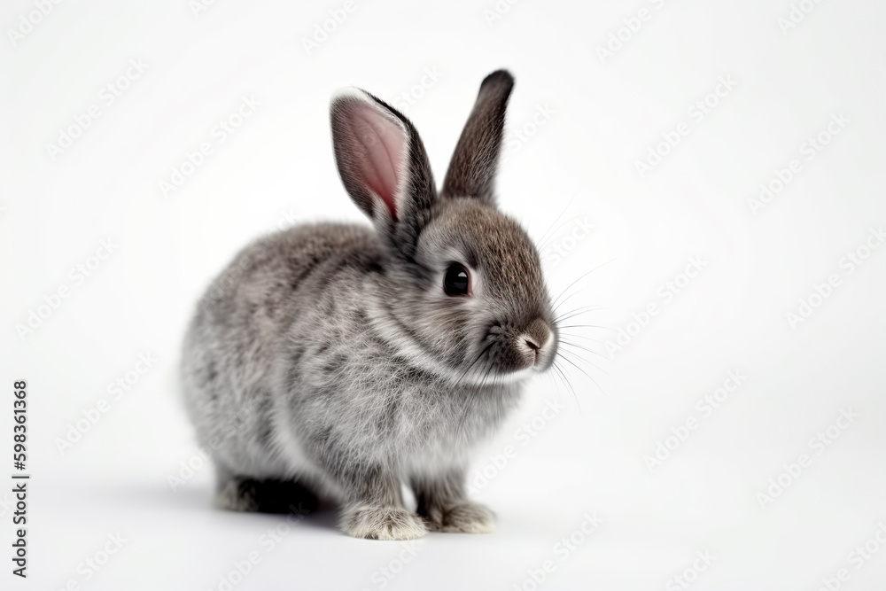 Cute oriental gray rabbit on white background