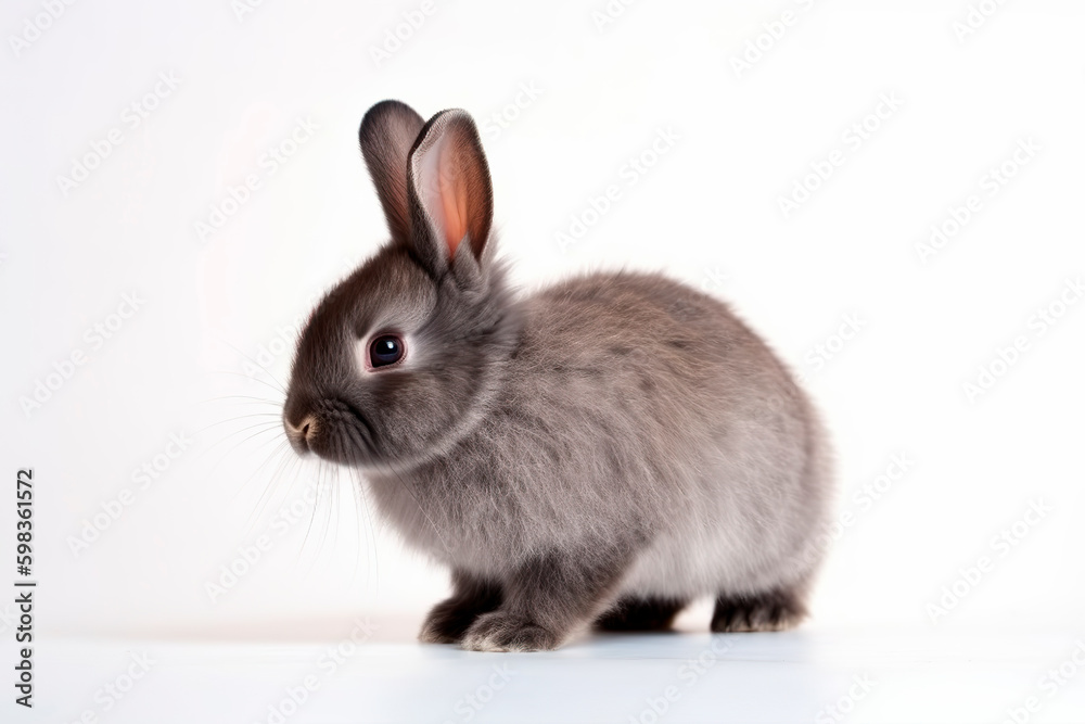 Obraz premium Cute oriental gray rabbit on white background