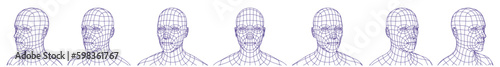 Wireframe Mesh Polygonal Male Head in Different Angles