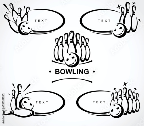 Bowling label and element set. Collection element bowling. Vector