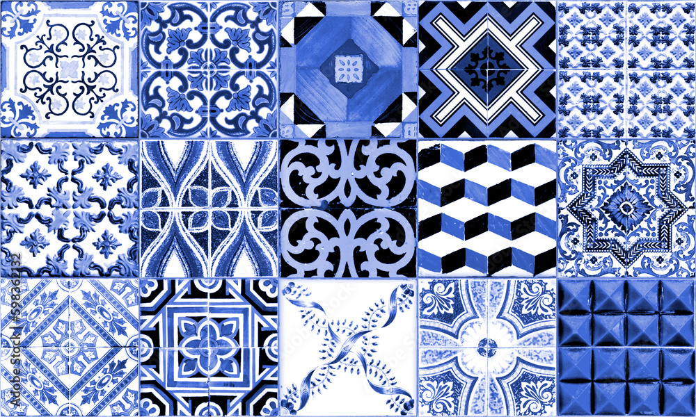 Portuguese tiles. Illustration of Azulejo on white background. Mediterranean style.