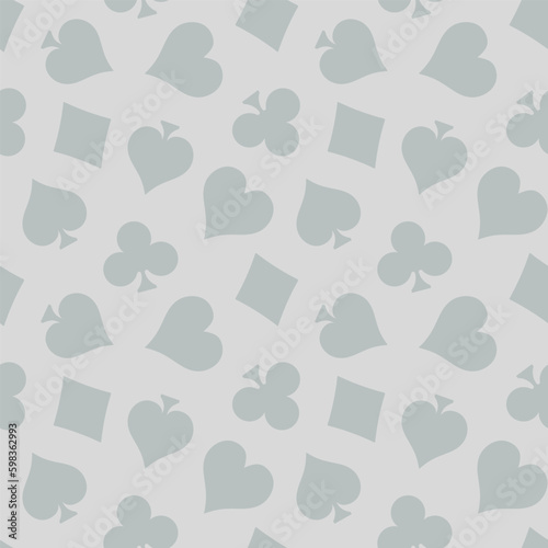 Grey seamless pattern with playing card symbols