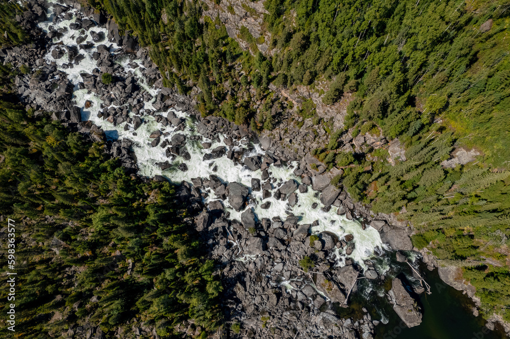 Aerial view waterfall Uchar. Summer landscape travel of Altai mountains Russia Aerial view waterfall Uchar. Summer landscape travel of Altai mountains Russia
