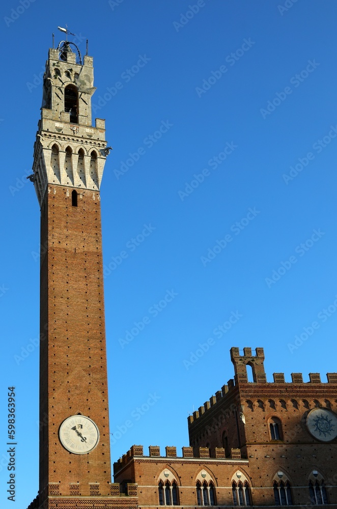 Obraz premium Town Hall called PALAZZO PUBBLICO and Tower in Siena In itay