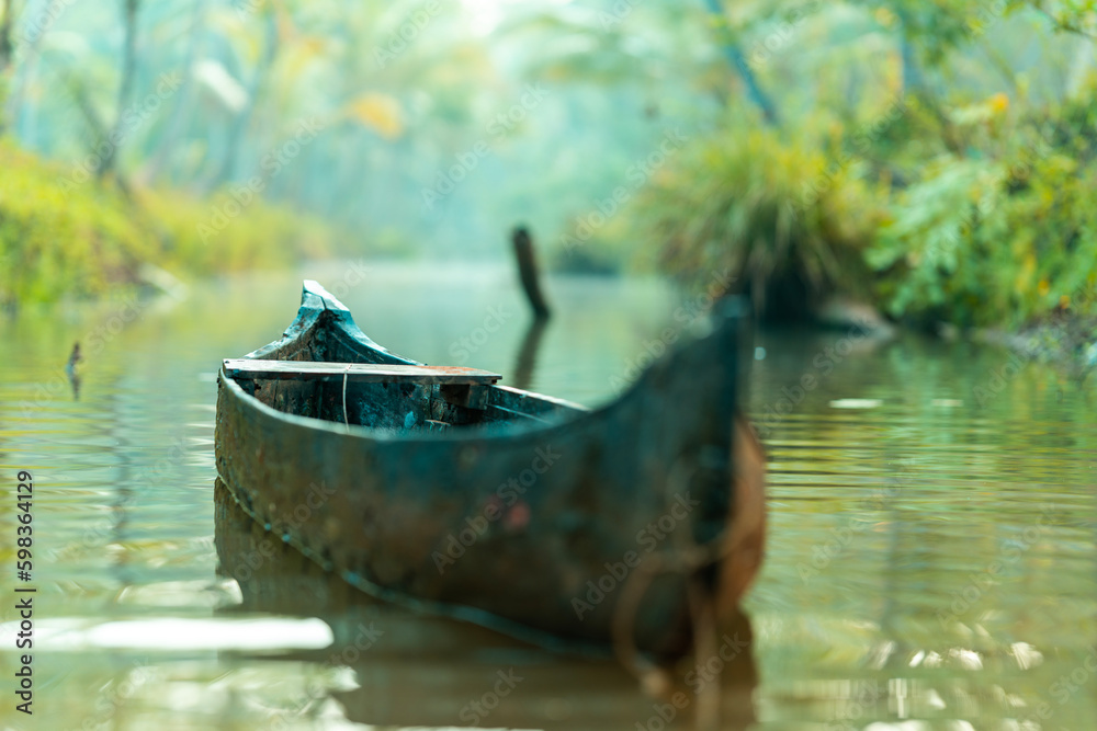 Kerala traditional boat in backwaters, Beautiful Landscape scenery
