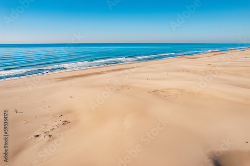 Fototapeta Naklejka Na Ścianę i Meble -  Patara sandy beach with blue sea Antalya Turkey, Aerial top view