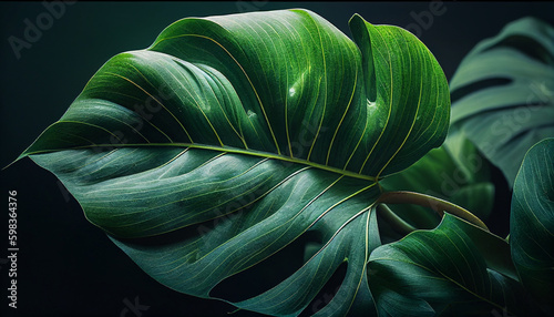 Close up of a leaf, macro nature green leaf closeup shot, Generative AI