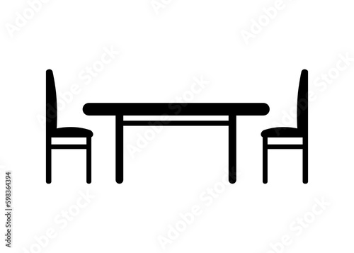 Table and chairs icon isolated on white background. Furniture illustration. Interior object black pictogram