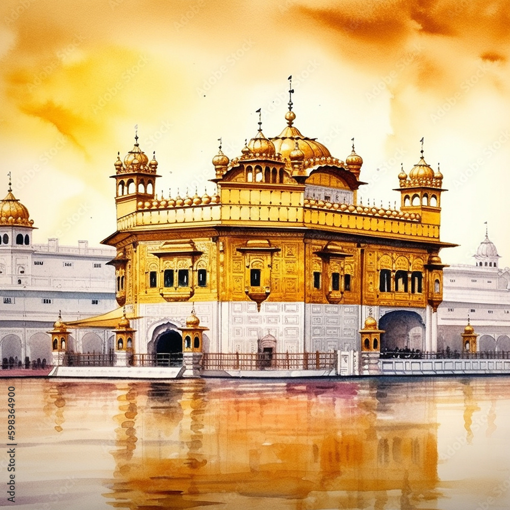 Golden Temple, India watercolor paint 