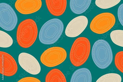 Creative seamless background wallpaper with abstract colourful ovals on green background. Vector illustration.