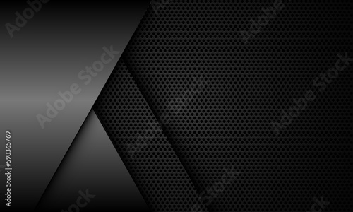 Abstract grey metallic overlap on dark circle mesh pattern design modern luxury futuristic background vector