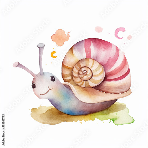 Cute snail watercolor paint