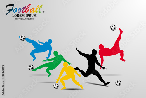 Visual drawing movement different poses for soccer sport and football best player at fast of speed of stadium colorful beautiful design pattern for winner sport game vector illustration