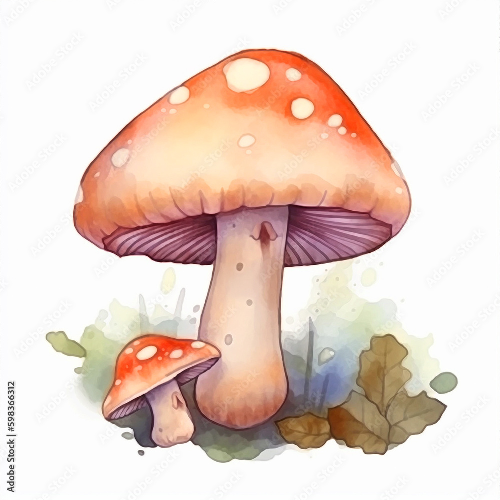 Cute mushroom watercolor ilustration