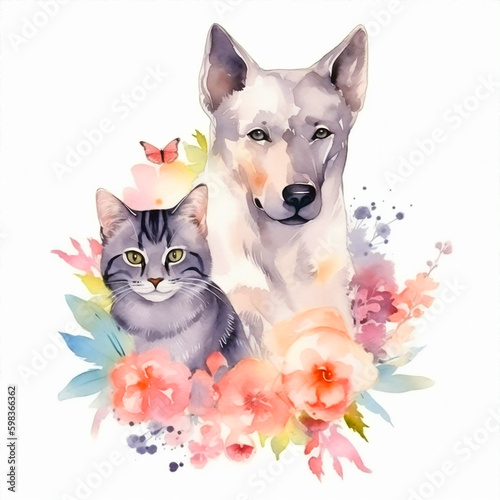  Lovely cat and dog watercolor paint