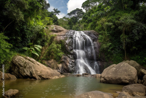  National Park  beautiful waterfall view. Concept of green tourism and summer ecotourism. Generative Ai content. Generative AI