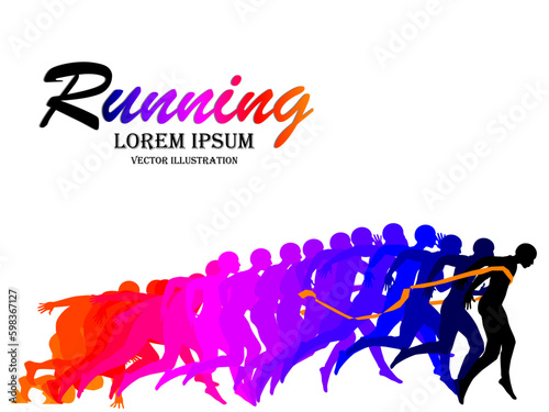 Visual drawing of runner from start to finish  running and crossing a finish line winning a race  healthy lifestyle and sport concepts  abstract colorful vector illustration