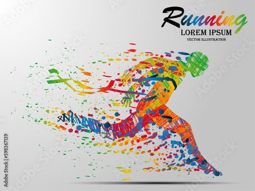 Visual drawing silhouettes of runner from start to finish, running and crossing a finish line winning a race, healthy lifestyle and sport concepts, abstract black and white vector illustration