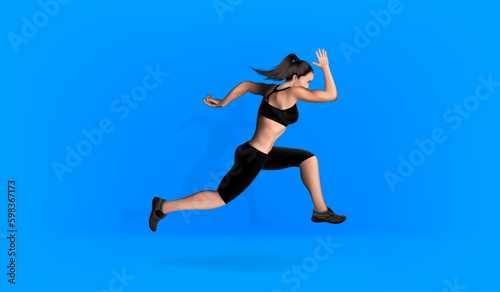 Visual drawing of realistic banner ads women runner and jump or dance in fitness club studio, concept lifestyle and health care with weight loss by exercise on sky background for vector illustration