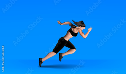 Visual drawing of realistic banner ads women runner and jump or dance in fitness club studio, concept lifestyle and health care with weight loss by exercise on sky background for vector illustration