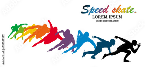Visual drawing silhouettes of speed ice skate game step collection,healthy lifestyle and sport concepts,abstract color vector illustration