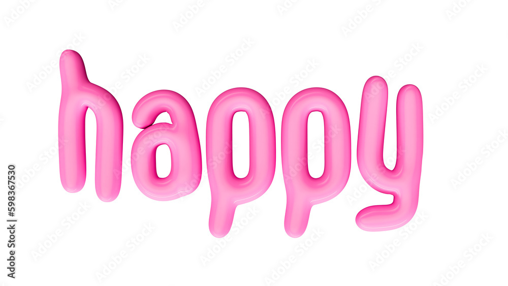 isolated pink lowercase text: HAPPY , in shape of balloons isolated pink lowercase text: HAPPY , in shape of balloons