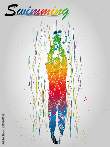Visual drawing sport swimming of top view, abstract colorful vector illustration, healthy lifestyle and sport concepts,abstract swimming game colorful vector illustration