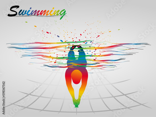 Visual drawing of beautiful sport swimming of top view, abstract colorful vector illustration, healthy lifestyle and sport concepts,abstract swimming game colorful vector illustration, set 4 of 4