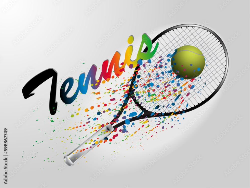 Obraz premium Visual drawing of ball at fast of speed in tennis sport, colorful beautiful design style on white background for vector illustration, exercise sport concept