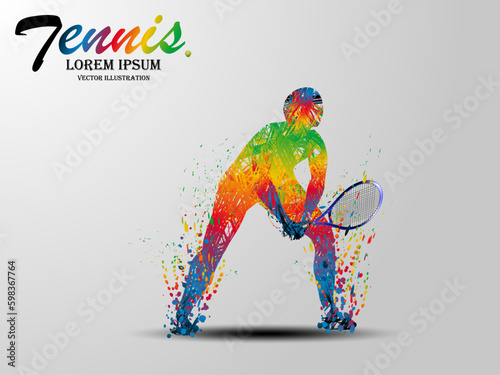 Visual drawing of sport man in start tennis game at fast of speed on stadium , colorful beautiful design style on white background for vector illustration, exercise sport concept