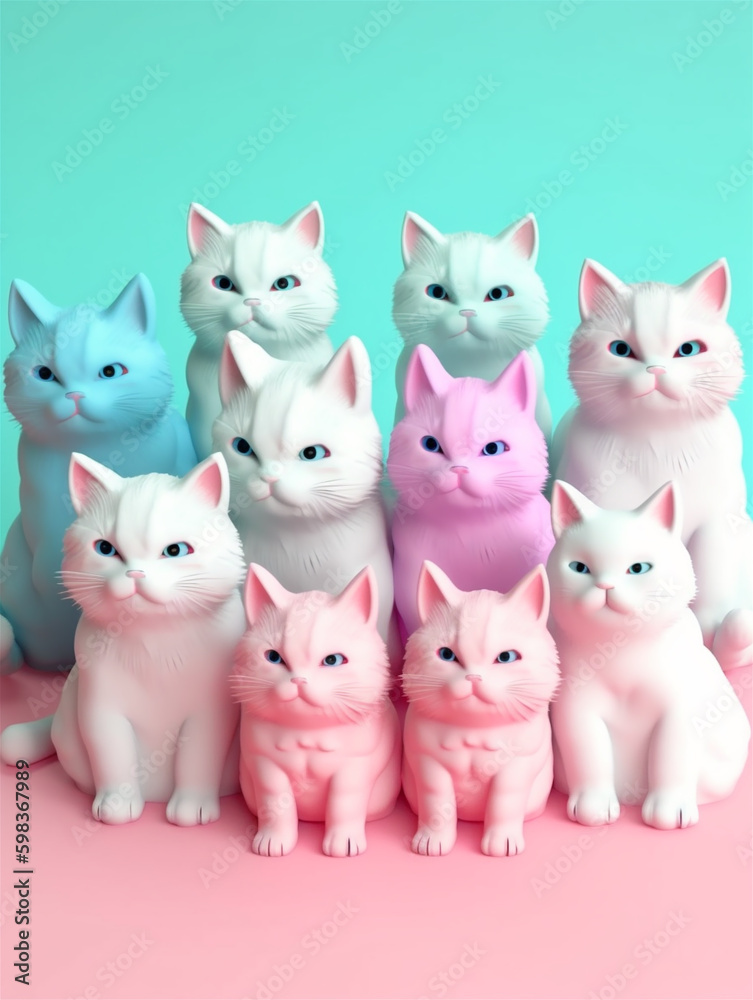 Cute group of cats illustration in trendy jelly tones
