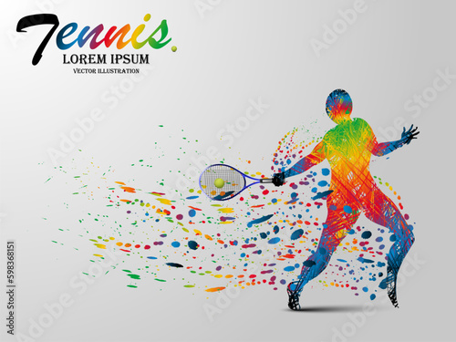 Visual drawing tennis sport movement of front view, healthy lifestyle and sport concepts,abstract in game colorful vector illustration